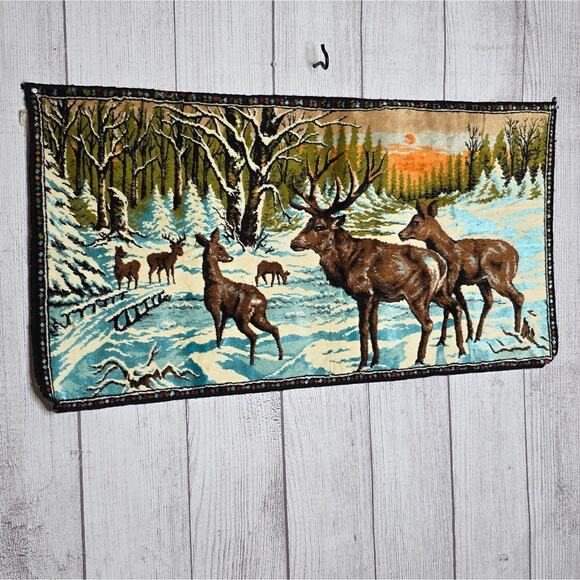 VTG Woven Deer Forest Wall Tapestry | 38.5” x 19.5” Cabin Lodge Decor - Picture 2 of 6